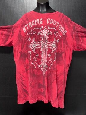 🍄VINTAGE Xtreme Couture Red Lived In Distressed Rocker T-shirt